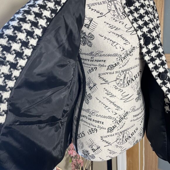 Talbots Black White Color Block Houndstooth Wool Blazer Jacket Size 12 Lawyer - Picture 7 of 10